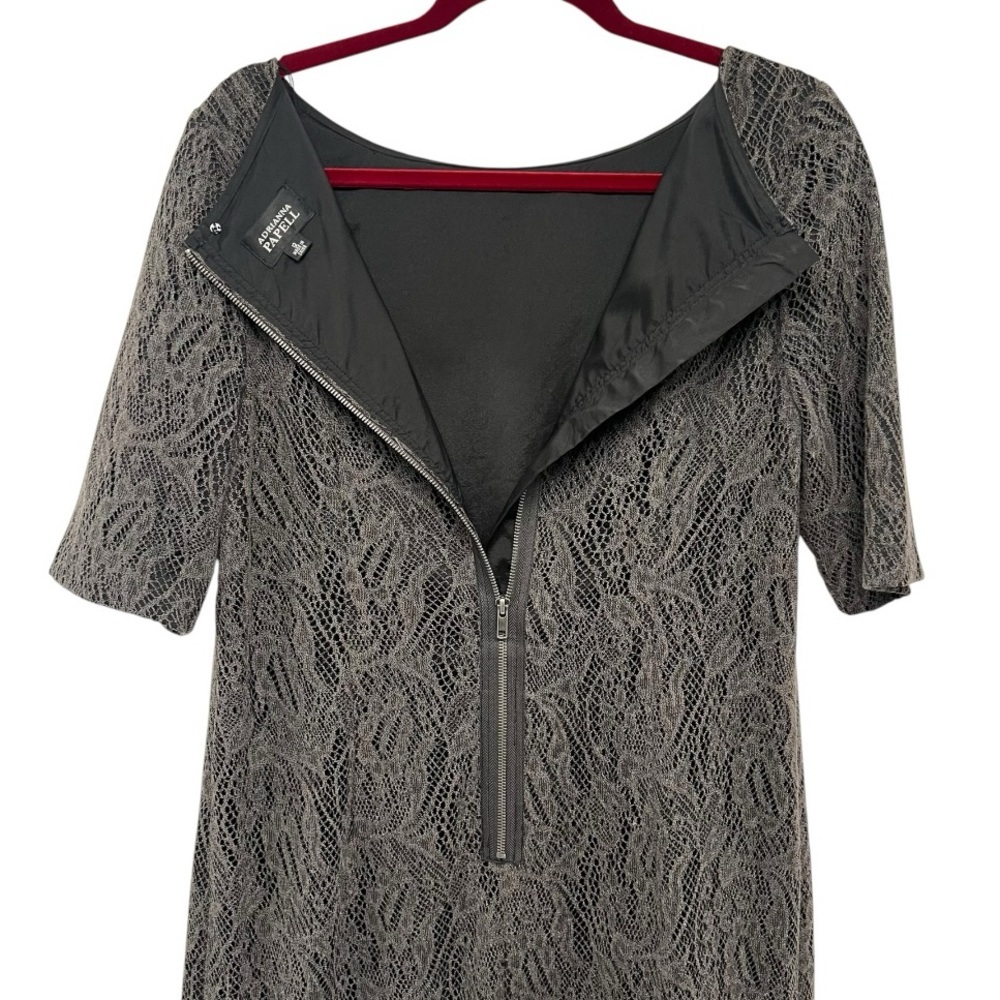 Adrianna Papell Charcoal Crochet Lace Overlay Knee Length Shift Dress Women’s 12 - Picture 6 of 8